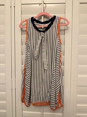 Cat & Jack Navy and White Striped Sleeveless Dress with Orange Trim